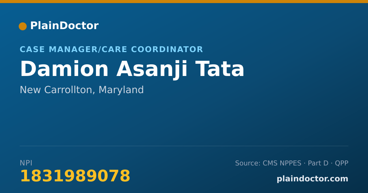 Shareable card for Damion Asanji Tata - Case Manager/Care Coordinator, New Carrollton, MD