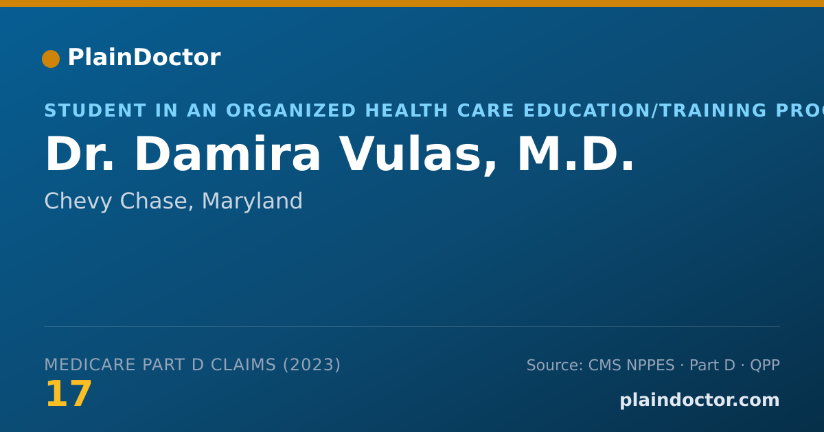 Shareable card for Damira Vulas, M.D. - Student in an Organized Health Care Education/Training Program, Chevy Chase, MD
