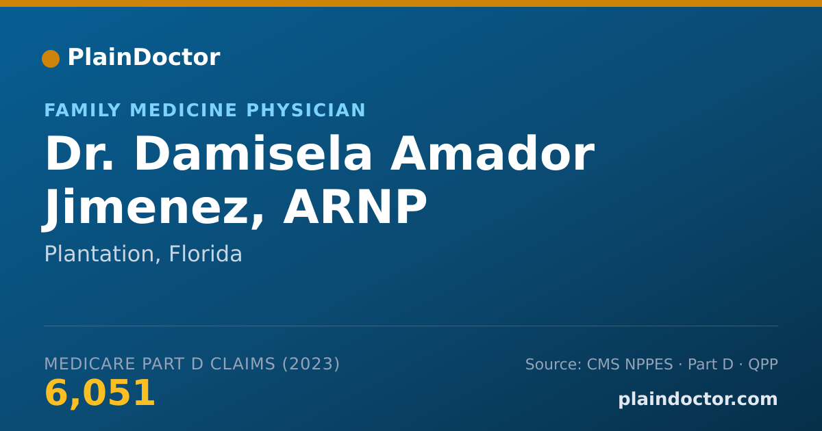 Shareable card for Damisela Amador Jimenez, ARNP - Family Medicine Physician, Plantation, FL