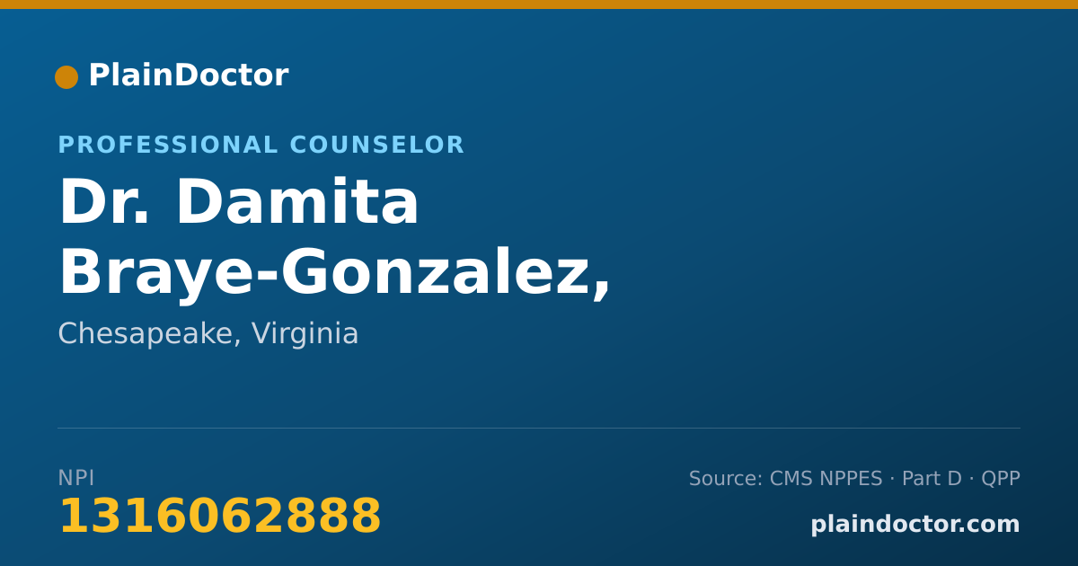 Shareable card for Damita Braye-Gonzalez, L.P.C., L.M.F.T. - Professional Counselor, Chesapeake, VA