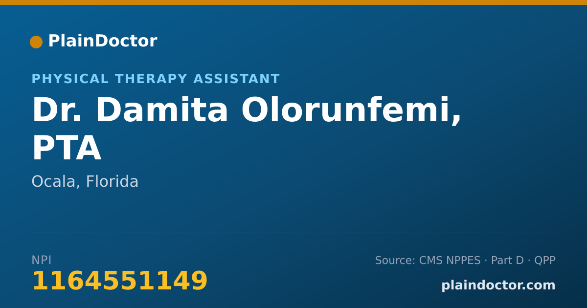 Shareable card for Damita Olorunfemi, PTA - Physical Therapy Assistant, Ocala, FL