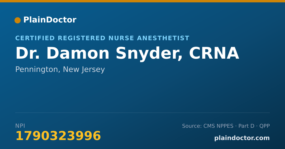 Shareable card for Damon Snyder, CRNA - Certified Registered Nurse Anesthetist, Pennington, NJ