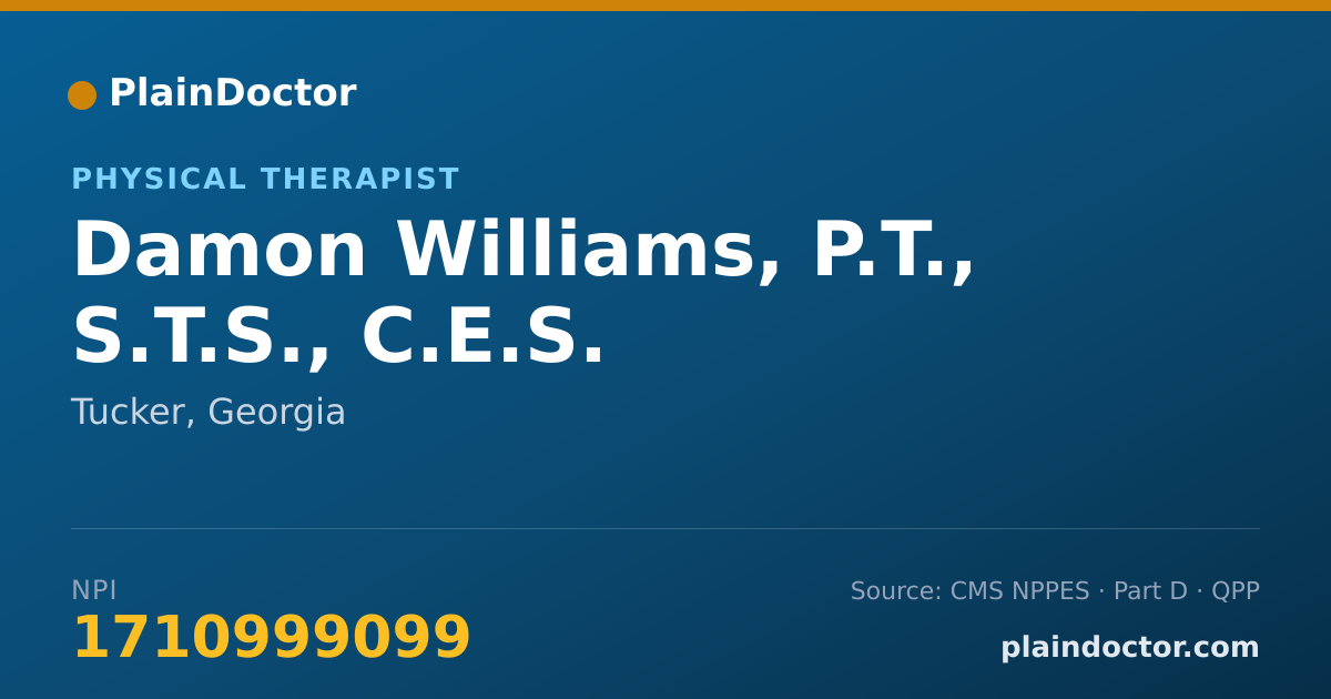 Shareable card for Damon Williams, P.T., S.T.S., C.E.S. - Physical Therapist, Tucker, GA