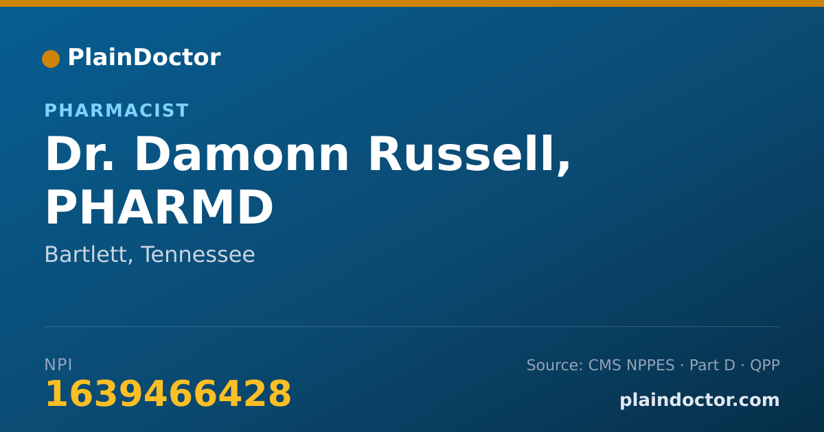 Shareable card for Damonn Russell, PHARMD - Pharmacist, Bartlett, TN