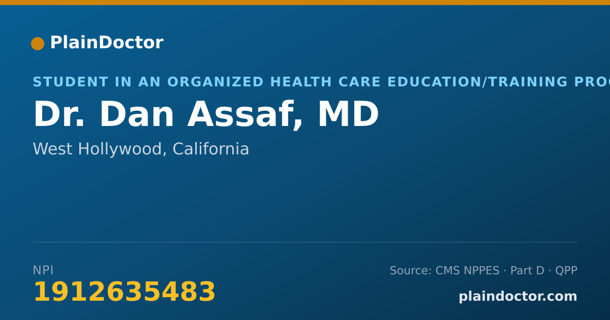 Shareable card for Dan Assaf, MD - Student in an Organized Health Care Education/Training Program, West Hollywood, CA