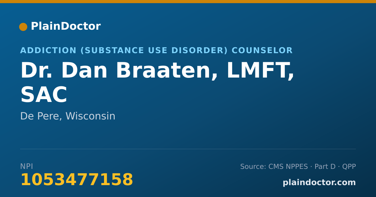 Shareable card for Dan Braaten, LMFT, SAC - Addiction (Substance Use Disorder) Counselor, De Pere, WI