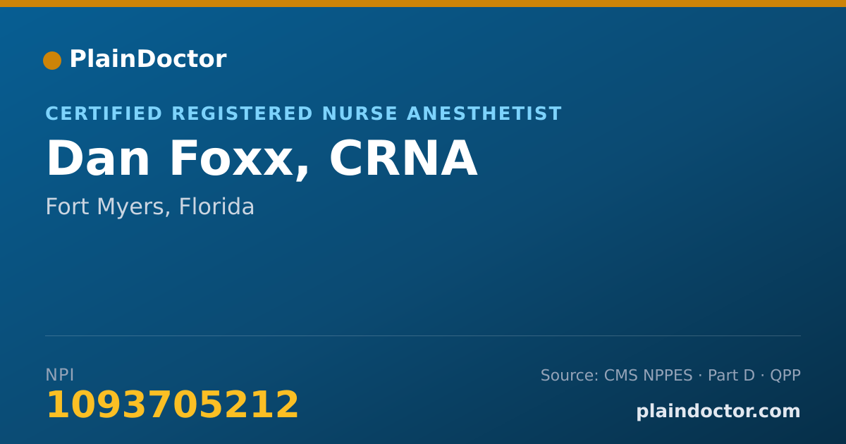 Shareable card for Dan Foxx, CRNA - Certified Registered Nurse Anesthetist, Fort Myers, FL