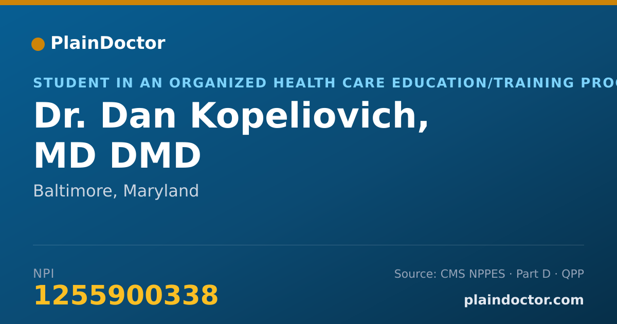 Shareable card for Dan Kopeliovich, MD DMD - Student in an Organized Health Care Education/Training Program, Baltimore, MD