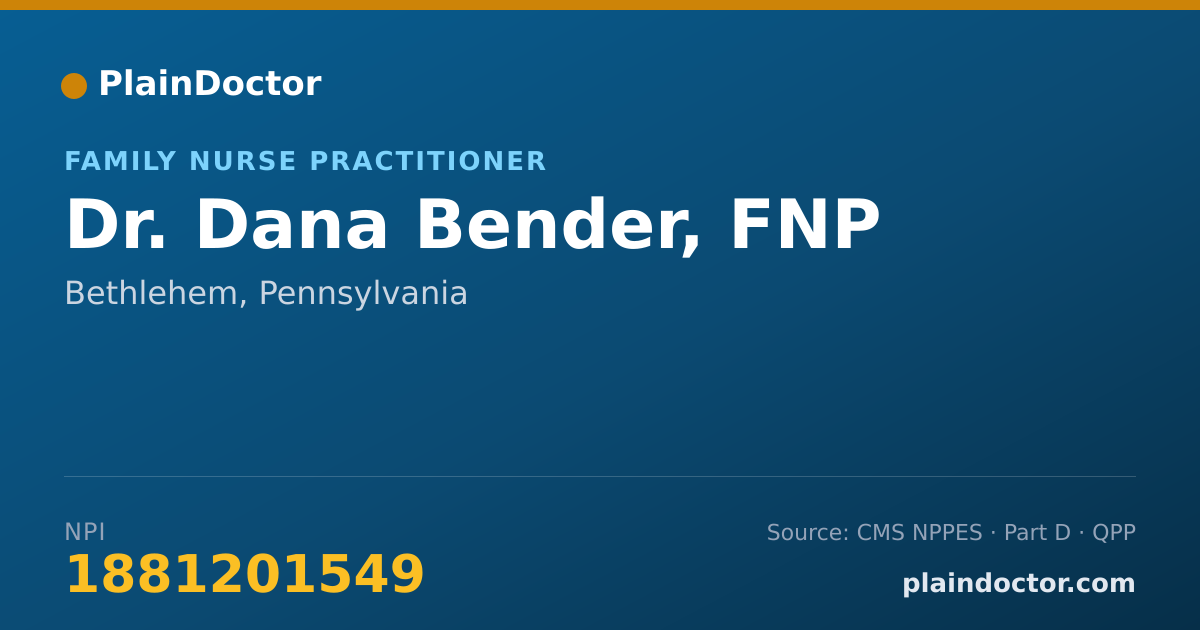 Shareable card for Dana Bender, FNP - Family Nurse Practitioner, Bethlehem, PA