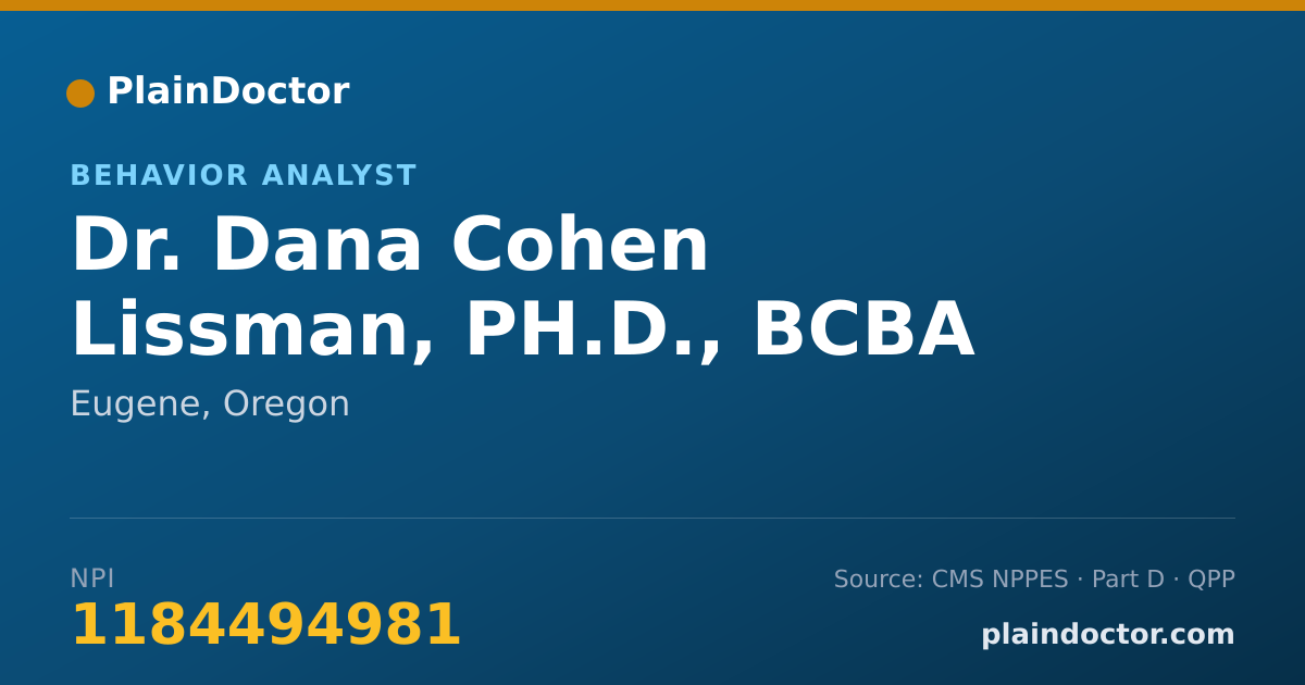 Shareable card for Dana Cohen Lissman, PH.D., BCBA - Behavior Analyst, Eugene, OR