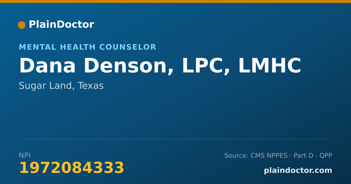Shareable card for Dana Denson, LPC, LMHC - Mental Health Counselor, Sugar Land, TX