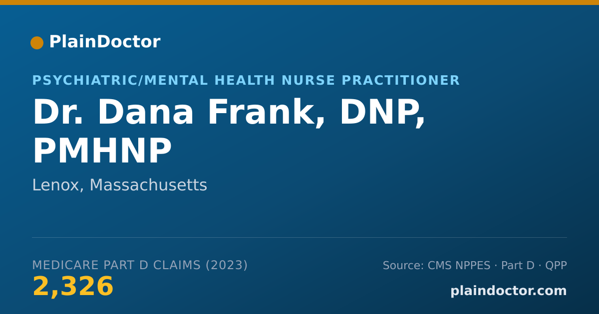 Shareable card for Dana Frank, DNP, PMHNP - Psychiatric/Mental Health Nurse Practitioner, Lenox, MA