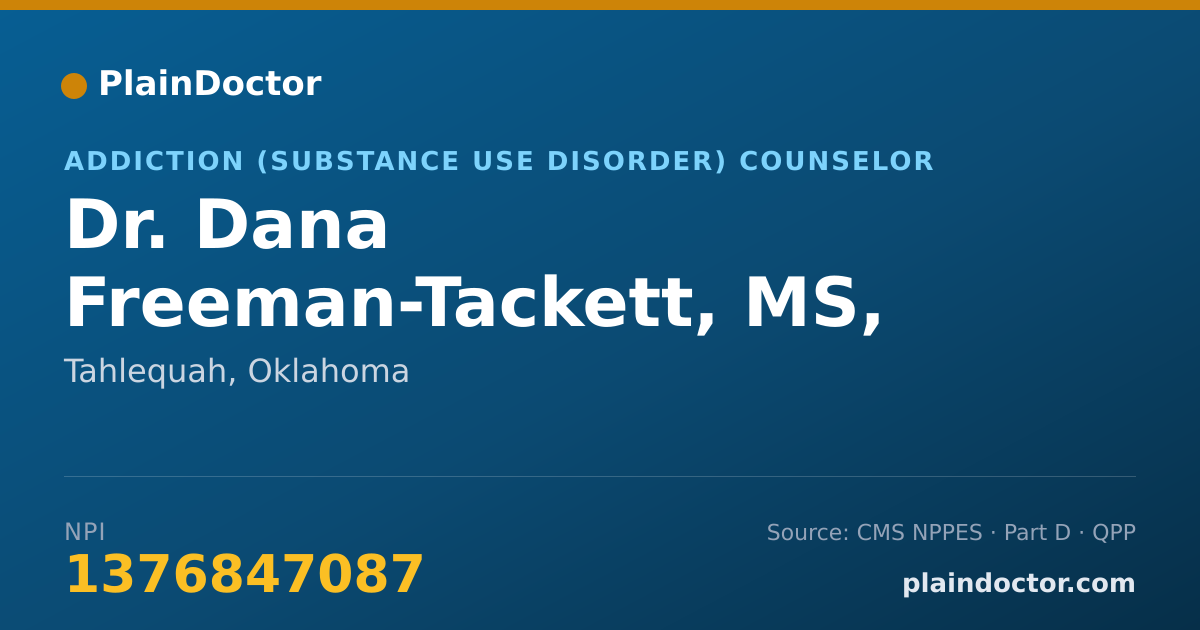 Shareable card for Dana Freeman-Tackett, MS, LPC - Addiction (Substance Use Disorder) Counselor, Tahlequah, OK