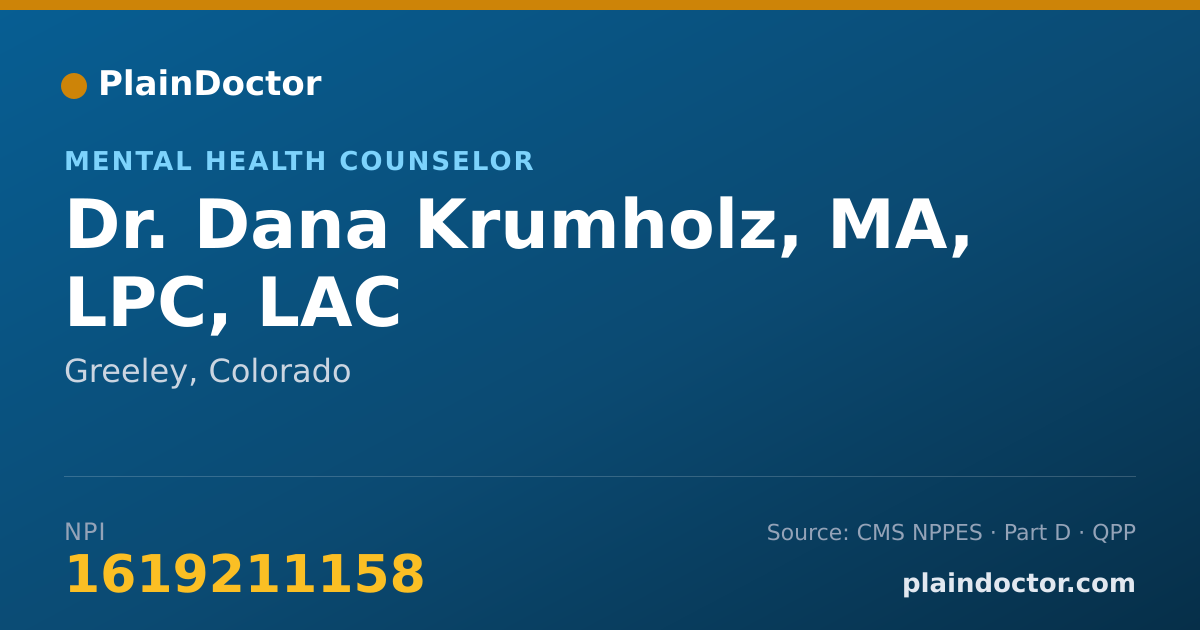 Shareable card for Dana Krumholz, MA, LPC, LAC - Mental Health Counselor, Greeley, CO