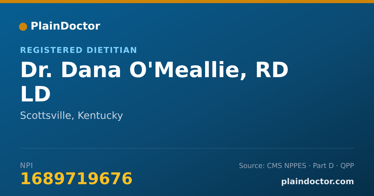 Shareable card for Dana O'Meallie, RD LD - Registered Dietitian, Scottsville, KY