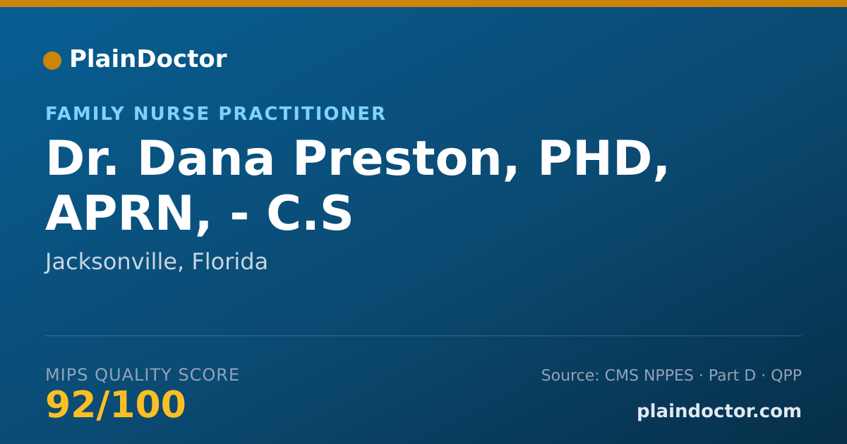 Shareable card for Dana Preston, PHD, APRN, - C.S - Family Nurse Practitioner, Jacksonville, FL