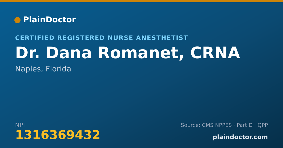 Shareable card for Dana Romanet, CRNA - Certified Registered Nurse Anesthetist, Naples, FL