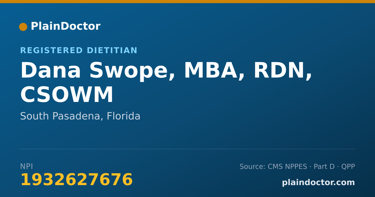 Shareable card for Dana Swope, MBA, RDN, CSOWM - Registered Dietitian, South Pasadena, FL