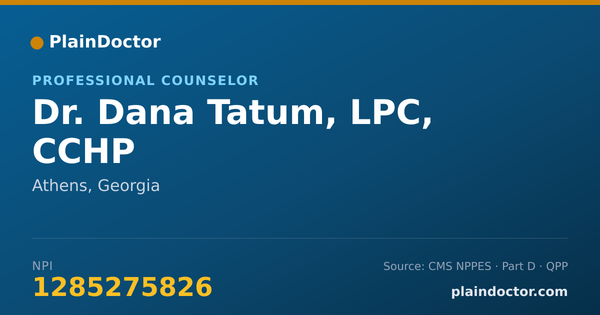 Shareable card for Dana Tatum, LPC, CCHP - Professional Counselor, Athens, GA