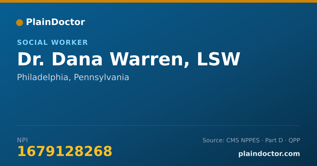 Shareable card for Dana Warren, LSW - Social Worker, Philadelphia, PA