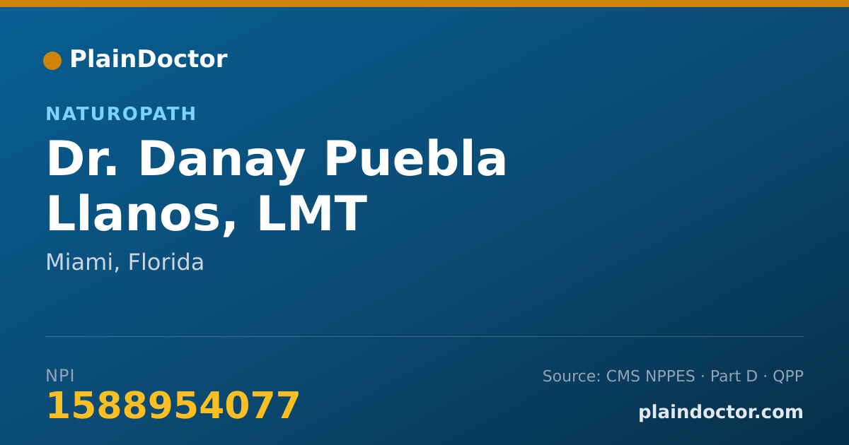 Shareable card for Danay Puebla Llanos, LMT - Naturopath, Miami, FL