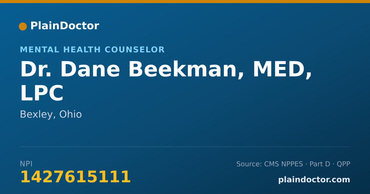 Shareable card for Dane Beekman, MED, LPC - Mental Health Counselor, Bexley, OH