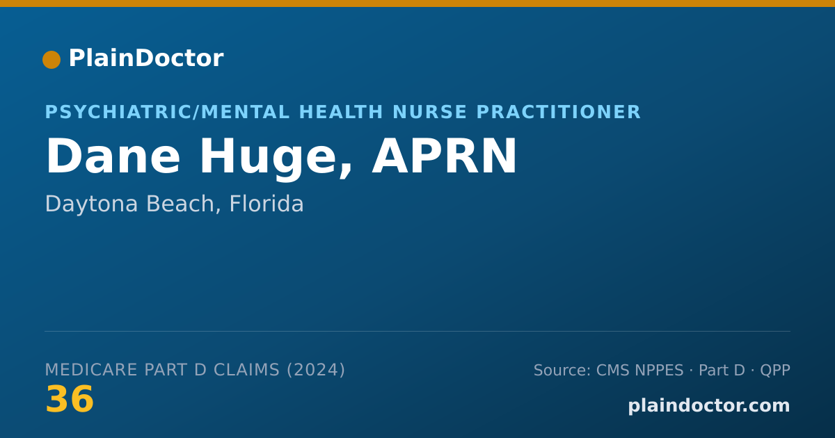 Shareable card for Dane Huge, APRN - Psychiatric/Mental Health Nurse Practitioner, Daytona Beach, FL
