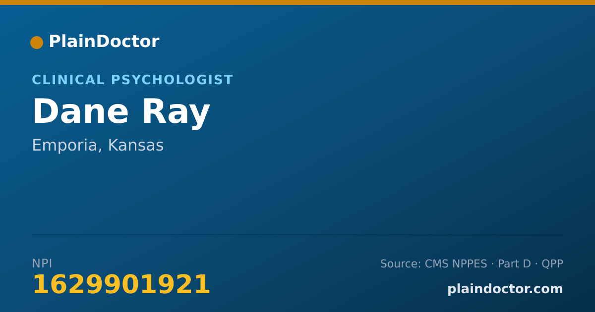Shareable card for Dane Ray - Clinical Psychologist, Emporia, KS