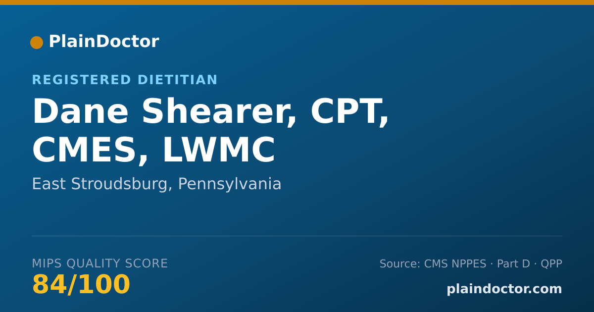 Shareable card for Dane Shearer, CPT, CMES, LWMC - Registered Dietitian, East Stroudsburg, PA