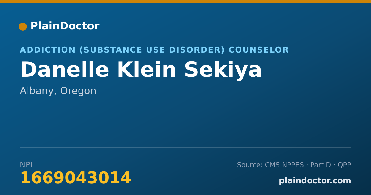 Shareable card for Danelle Klein Sekiya - Addiction (Substance Use Disorder) Counselor, Albany, OR