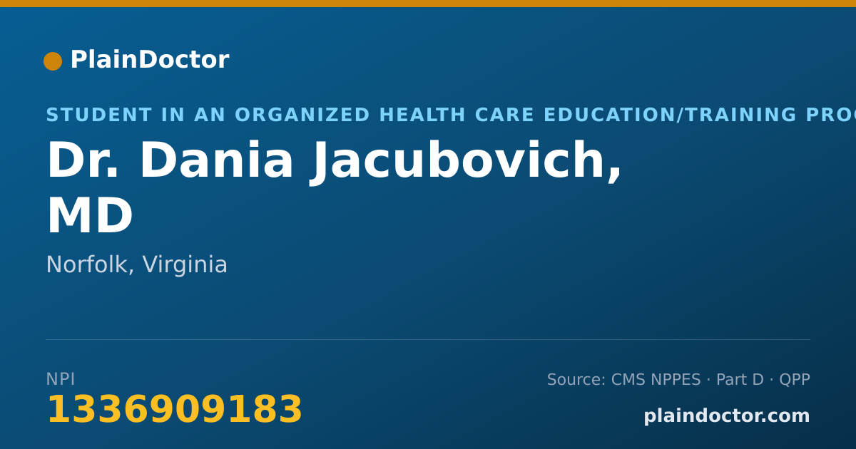 Shareable card for Dania Jacubovich, MD - Student in an Organized Health Care Education/Training Program, Norfolk, VA