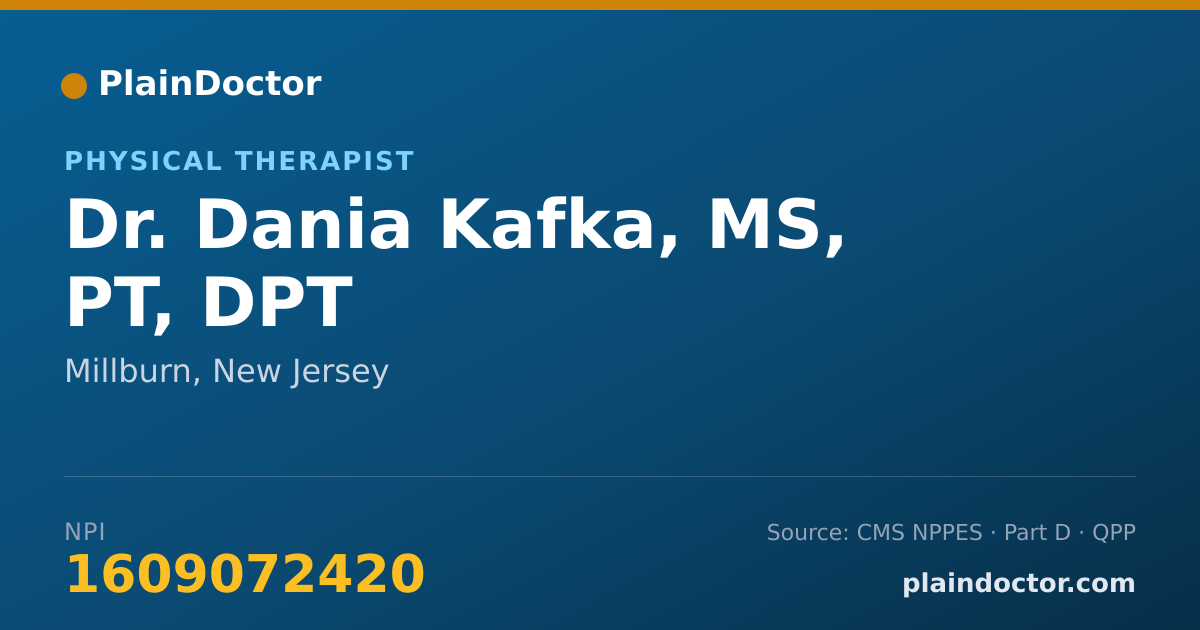 Shareable card for Dania Kafka, MS, PT, DPT - Physical Therapist, Millburn, NJ