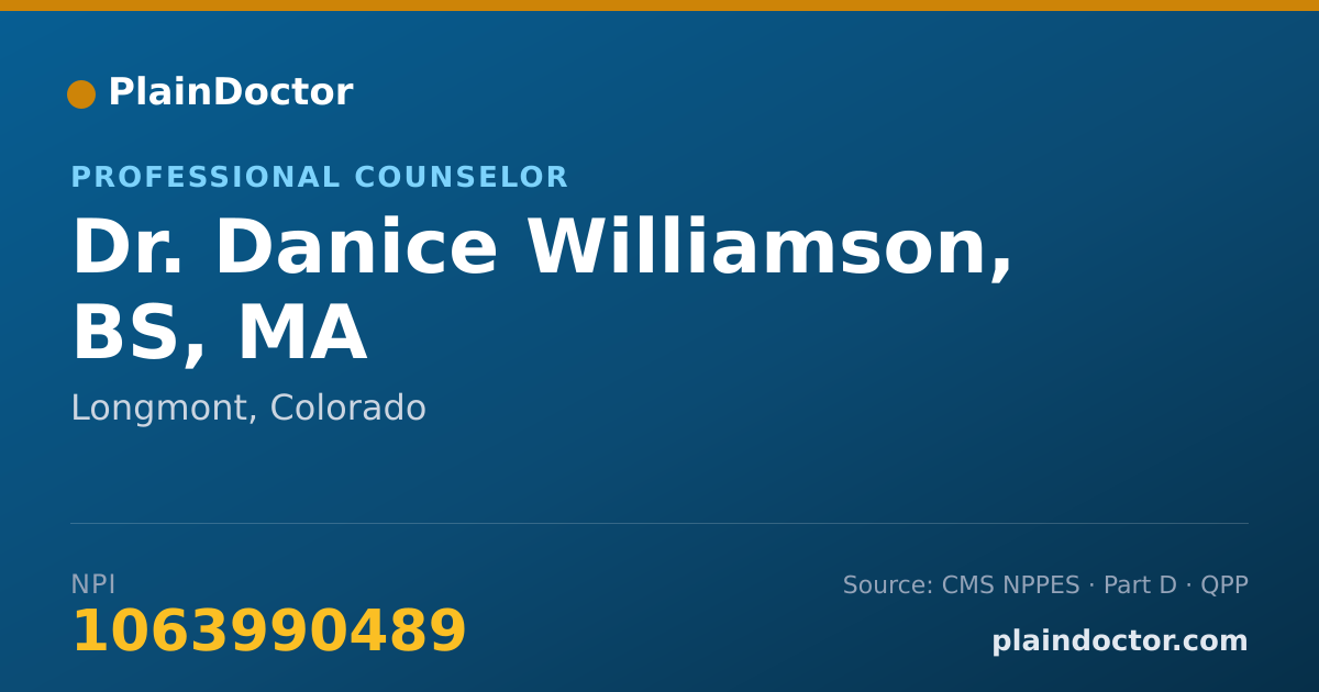 Shareable card for Danice Williamson, BS, MA - Professional Counselor, Longmont, CO