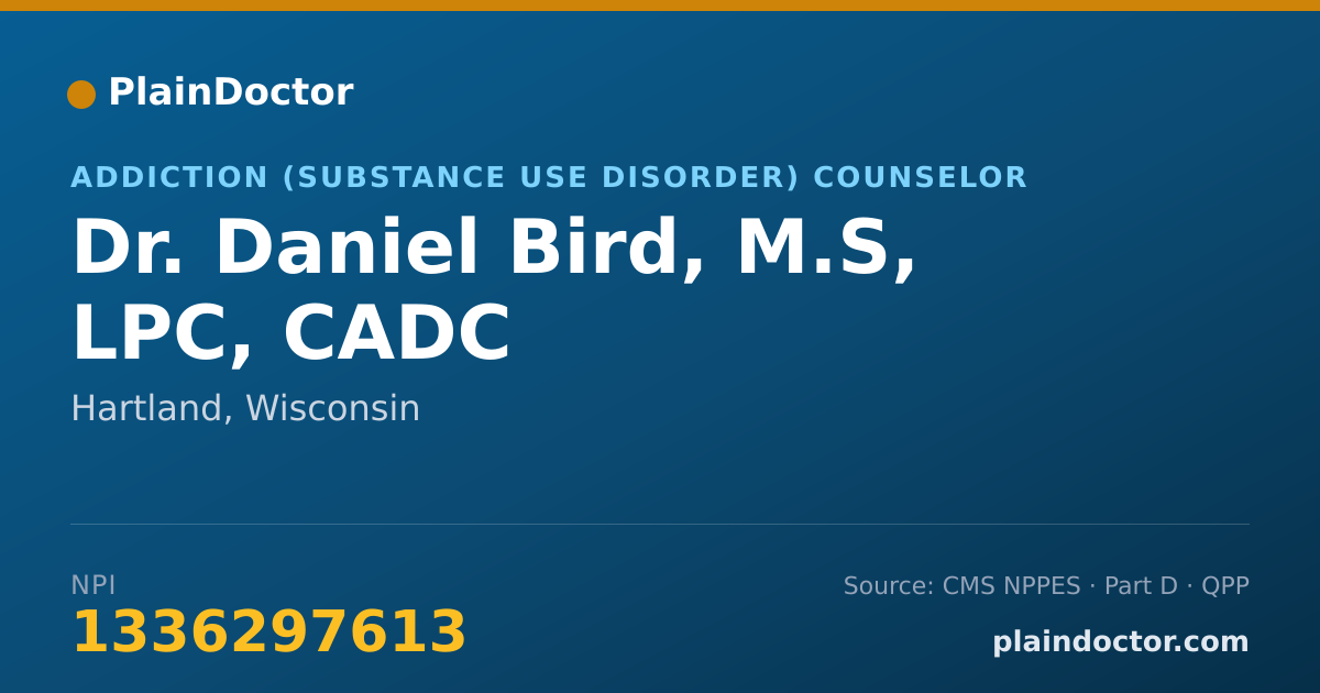 Shareable card for Daniel Bird, M.S, LPC, CADC - Addiction (Substance Use Disorder) Counselor, Hartland, WI