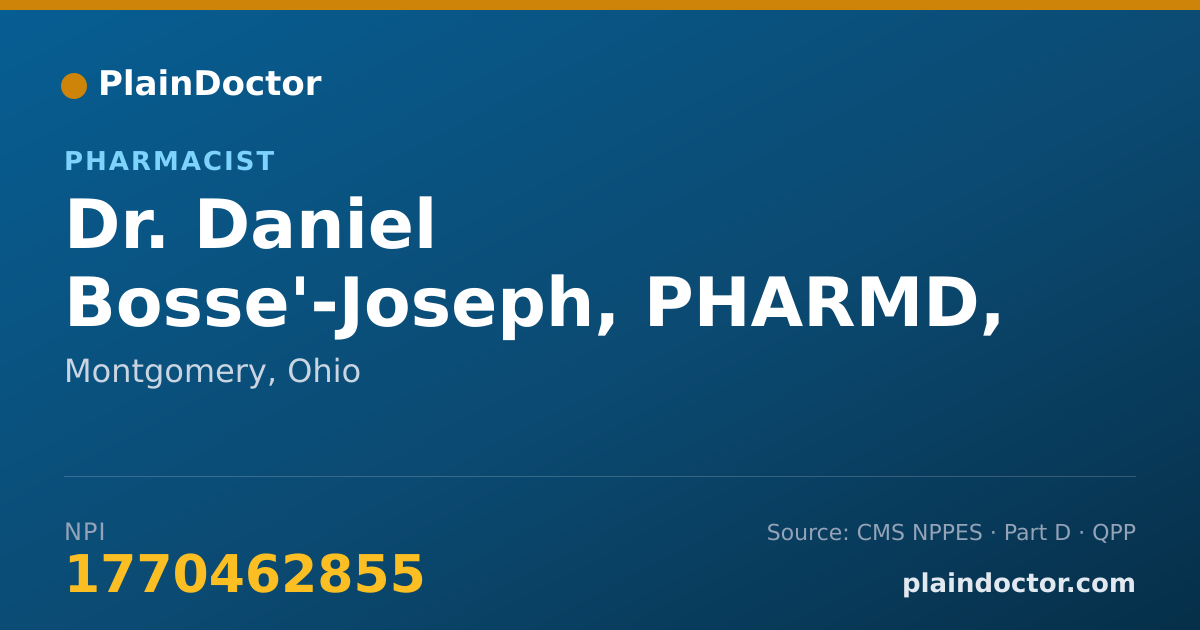 Shareable card for Daniel Bosse'-Joseph, PHARMD, BCPS - Pharmacist, Montgomery, OH