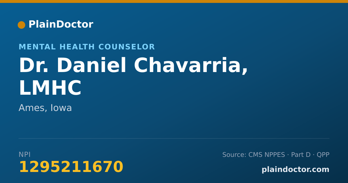 Shareable card for Daniel Chavarria, LMHC - Mental Health Counselor, Ames, IA