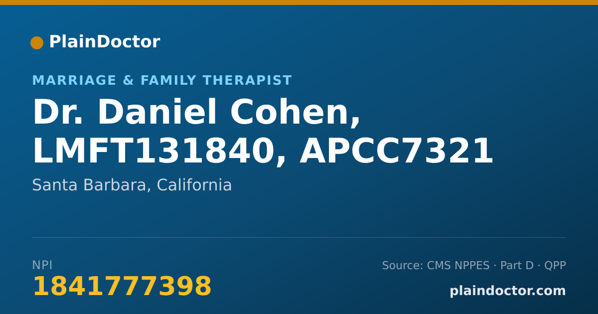 Shareable card for Daniel Cohen, LMFT131840, APCC7321 - Marriage & Family Therapist, Santa Barbara, CA
