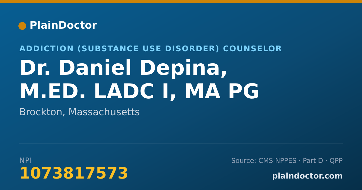 Shareable card for Daniel Depina, M.ED. LADC I,  MA PG - Addiction (Substance Use Disorder) Counselor, Brockton, MA