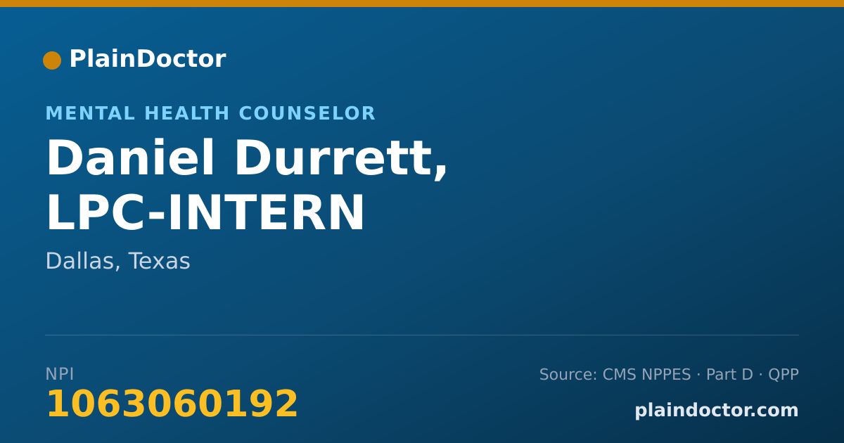 Shareable card for Daniel Durrett, LPC-INTERN - Mental Health Counselor, Dallas, TX