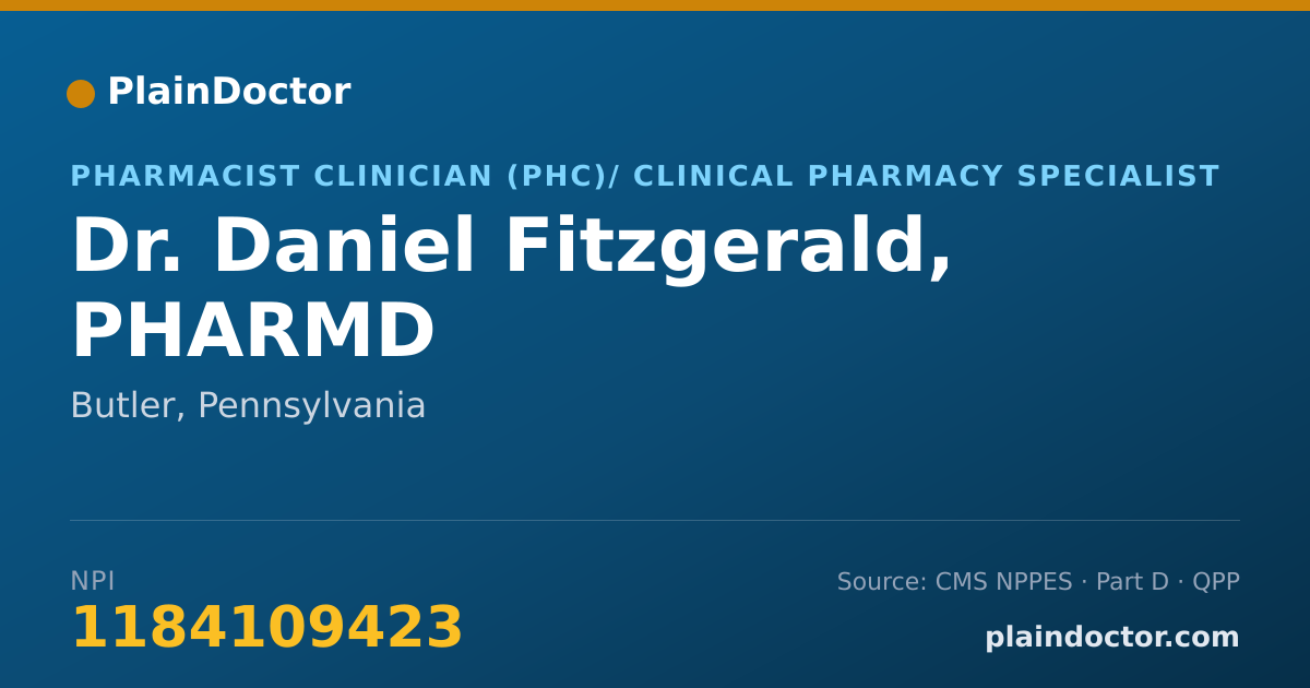 Shareable card for Daniel Fitzgerald, PHARMD - Pharmacist Clinician (PhC)/ Clinical Pharmacy Specialist, Butler, PA