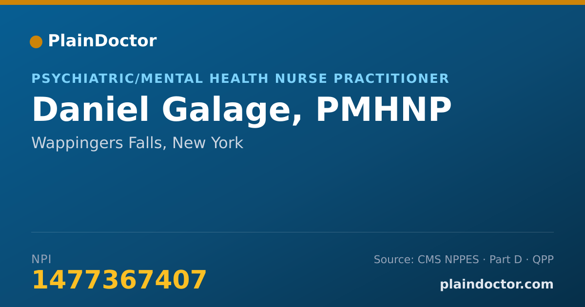 Shareable card for Daniel Galage, PMHNP - Psychiatric/Mental Health Nurse Practitioner, Wappingers Falls, NY