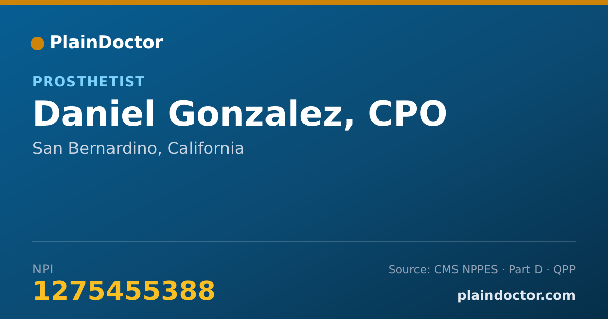 Shareable card for Daniel Gonzalez, CPO - Orthotist, San Bernardino, CA