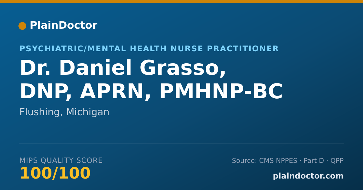 Shareable card for Daniel Grasso, DNP, APRN, PMHNP-BC - Psychiatric/Mental Health Nurse Practitioner, Flushing, MI
