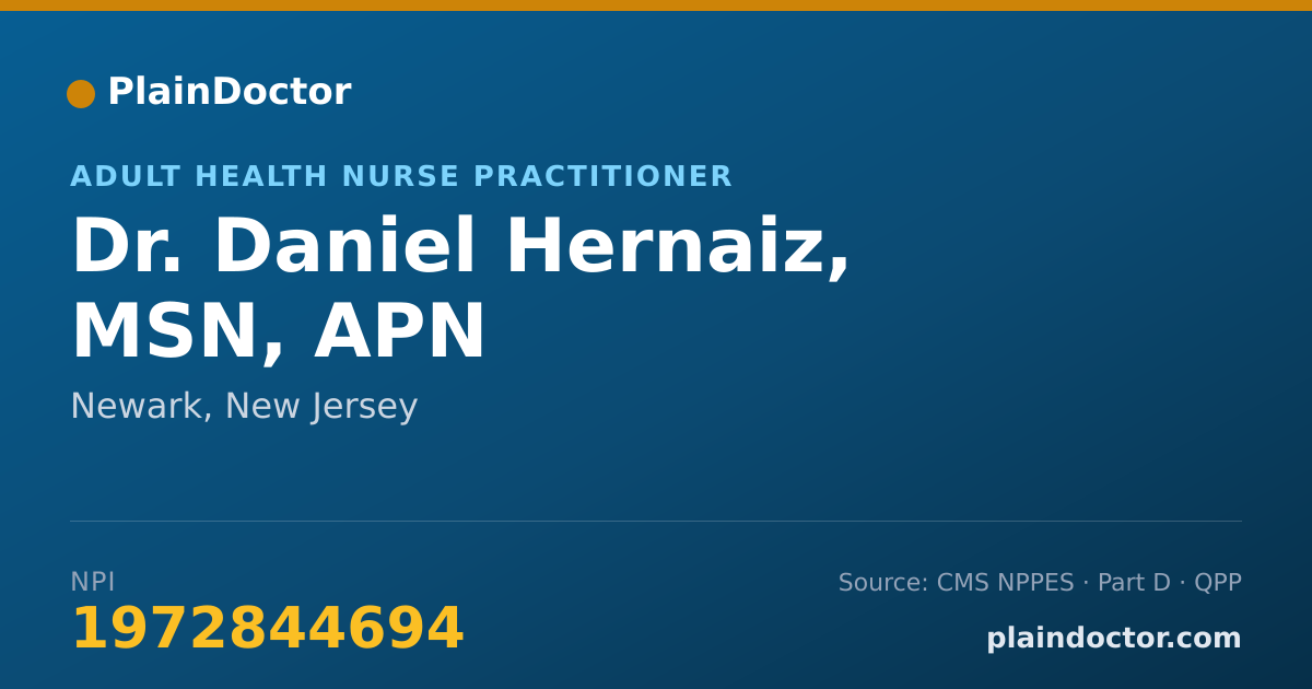 Shareable card for Daniel Hernaiz, MSN, APN - Adult Health Nurse Practitioner, Newark, NJ