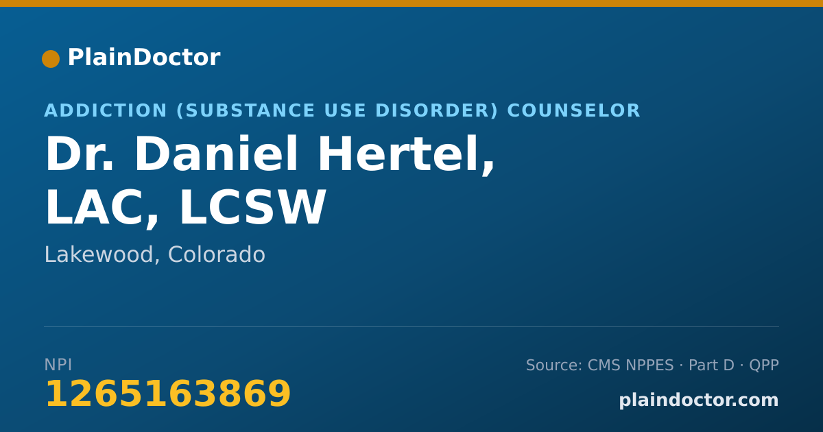 Shareable card for Daniel Hertel, LAC, LCSW - Addiction (Substance Use Disorder) Counselor, Lakewood, CO