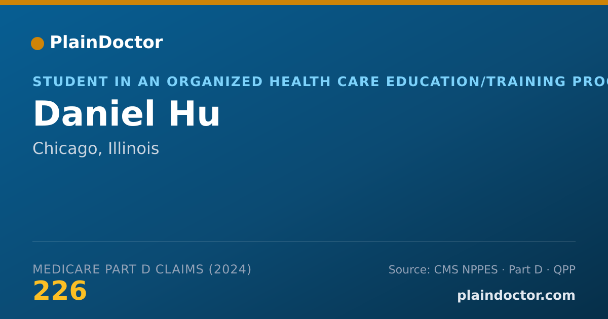 Shareable card for Daniel Hu - Student in an Organized Health Care Education/Training Program, Chicago, IL