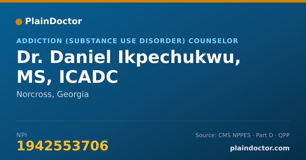 Shareable card for Daniel Ikpechukwu, MS, ICADC - Addiction (Substance Use Disorder) Counselor, Norcross, GA