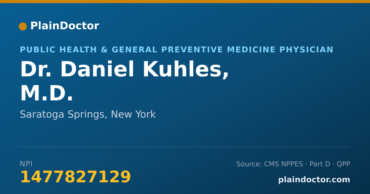 Shareable card for Daniel Kuhles, M.D. - Public Health & General Preventive Medicine Physician, Saratoga Springs, NY