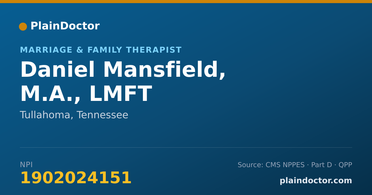 Shareable card for Daniel Mansfield, M.A., LMFT - Marriage & Family Therapist, Tullahoma, TN
