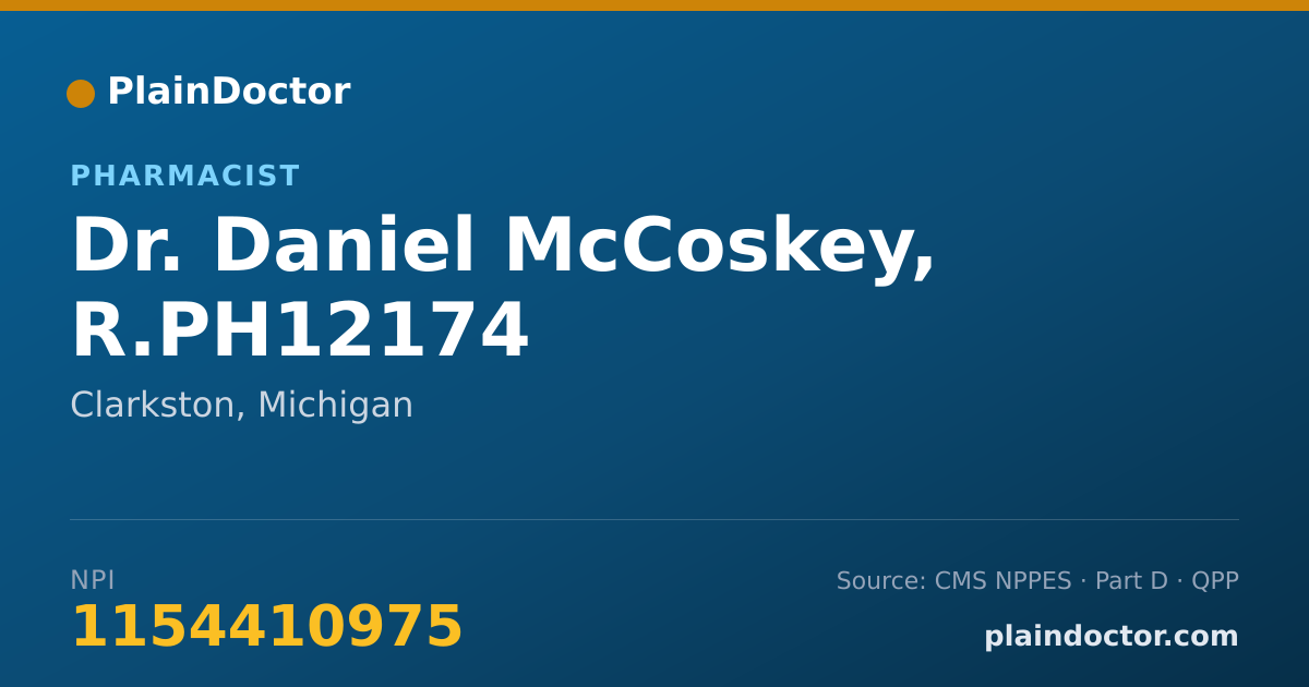Shareable card for Daniel McCoskey, R.PH12174 - Pharmacist, Clarkston, MI